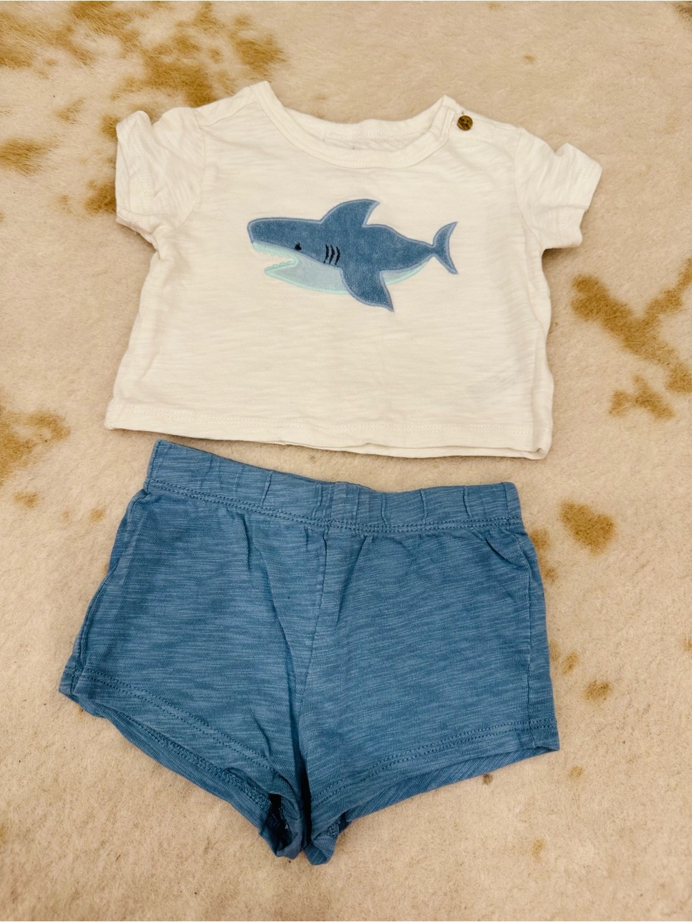 cloud island White Tee with Blue Shark Appliqué & Blue Shorts